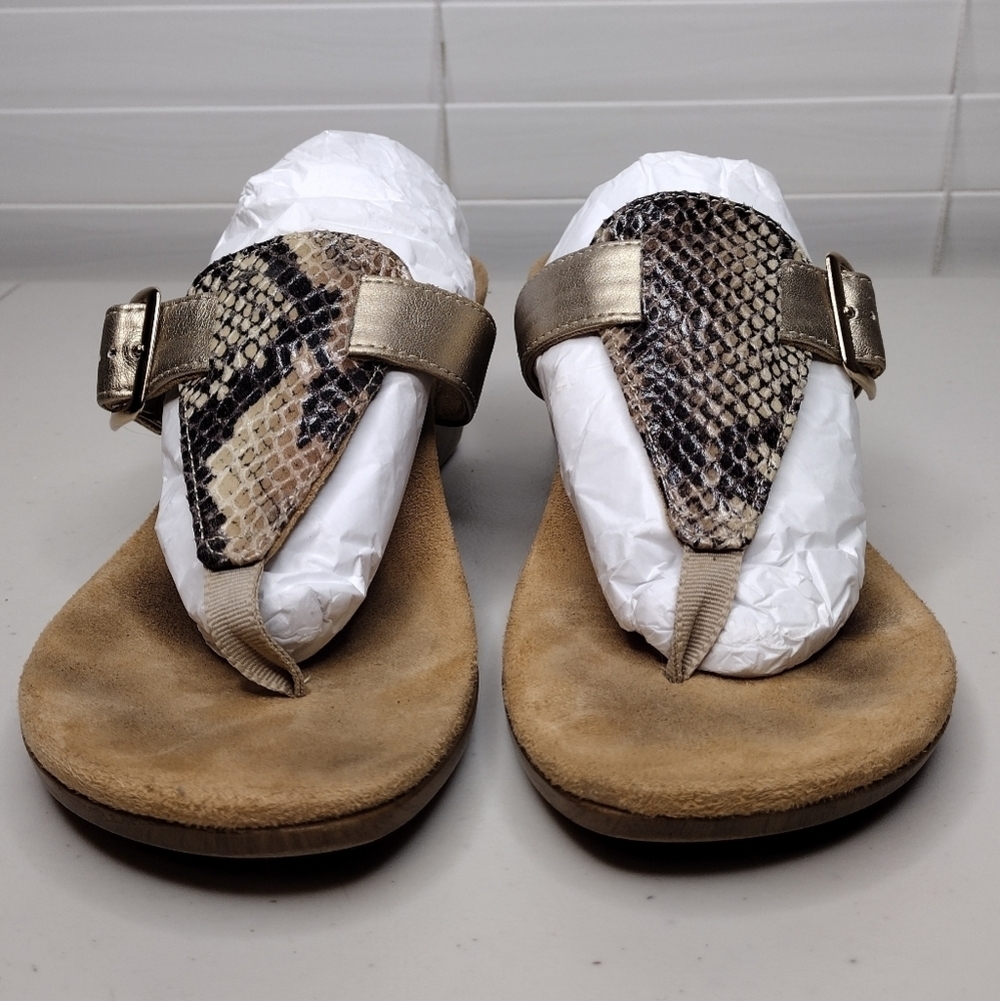 Vionic Alanis Women's Snakeskin Leather Toe-Post Wedge Sandals - Picture 5 of 15